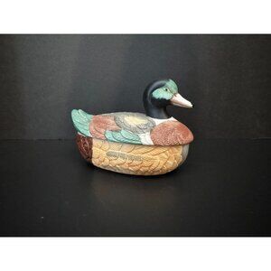 Vintage Mallard Duck Ceramic Trinket Box For Decor Or Storage